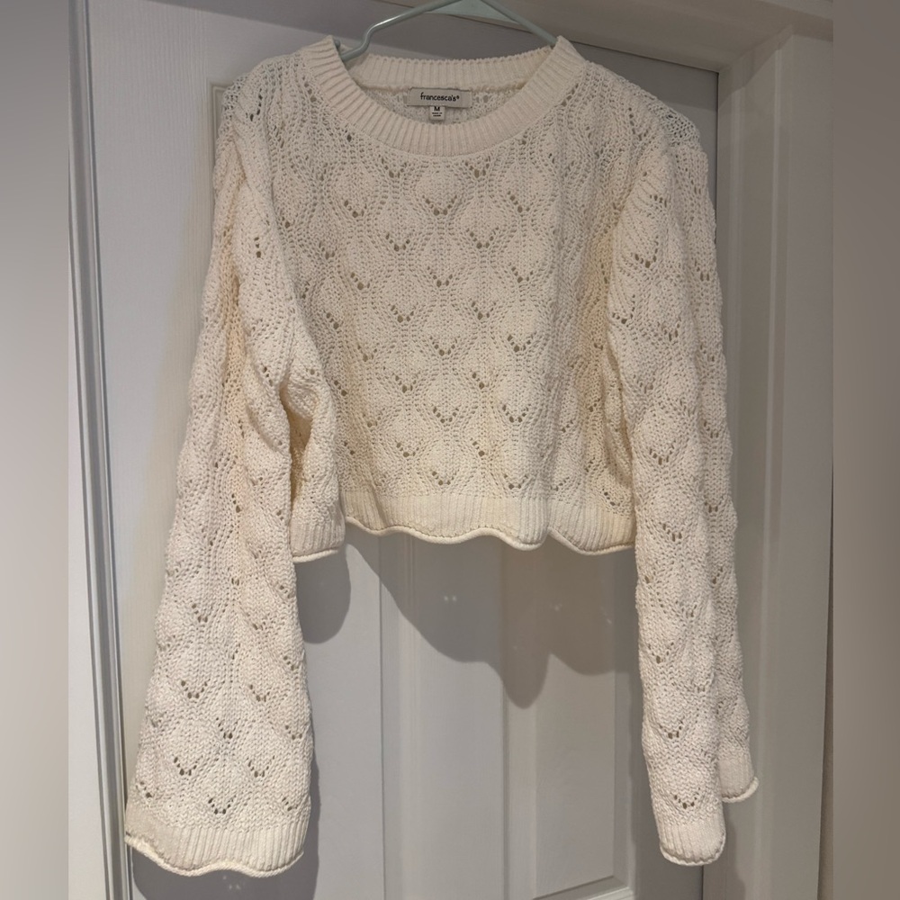 Francesca’s Cream Cable Knit Cropped Sweater